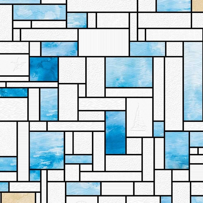 BEAUS TILE UNI Window Film Static Clings Non Adhesive 3D Stained Glass Window Decals UV Protection (Blue Beach, 37.4 x 24.4 Inch) - Image 1
